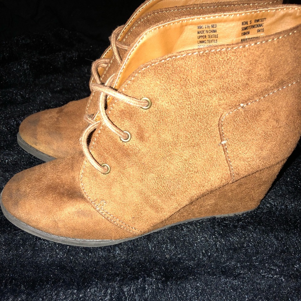 Brown wedge booties